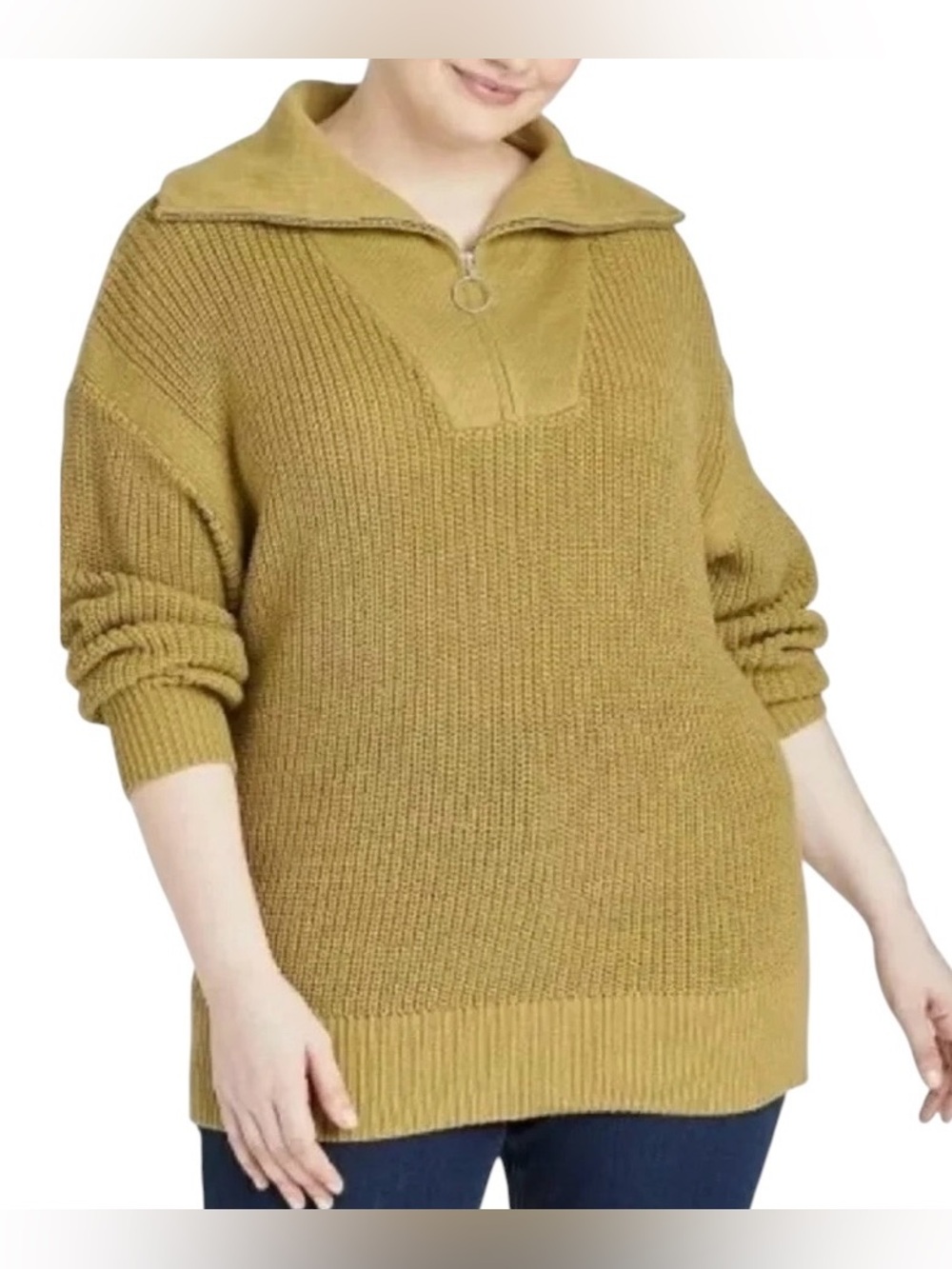Ava & Viv Quarter Zip Shaker Stitch Pullover Sweater Moss Green Size X / 14W